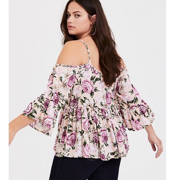 TORRID light pink floral cold shoulder babydoll! - Picture 3 of 8